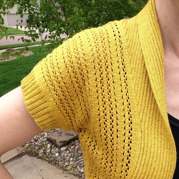 NEW YORK & COMPANY open knit shrug yellow S M - Picture 3 of 5